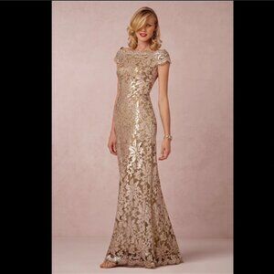 Tadashi Shoji Odette Dress Elegant Gold Lace Gown Wedding Mother of Bride Groom